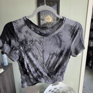 SHEIN Black and Gray Tie-Dye Crop Top